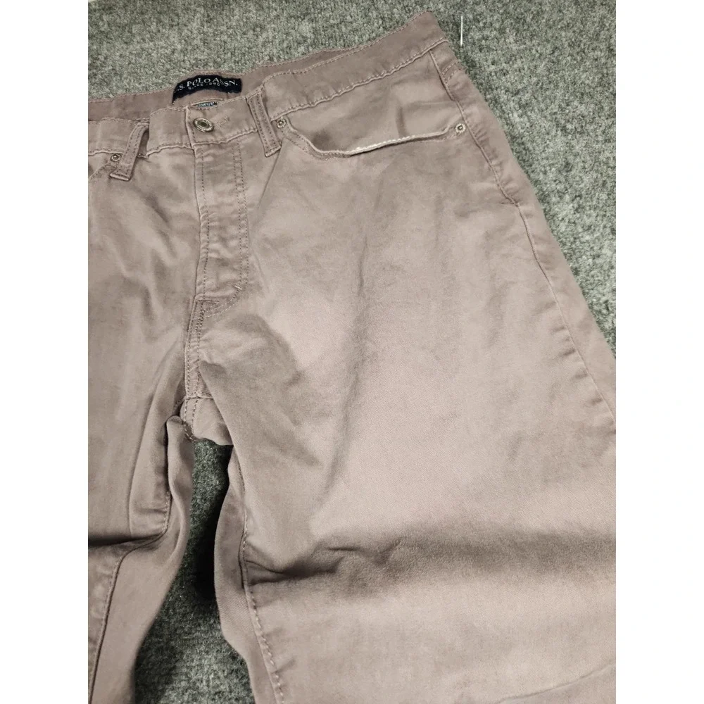US Polo Assn Mens Pants 36x30 Activate Stretch Slim Straight Chino Mauve Taupe